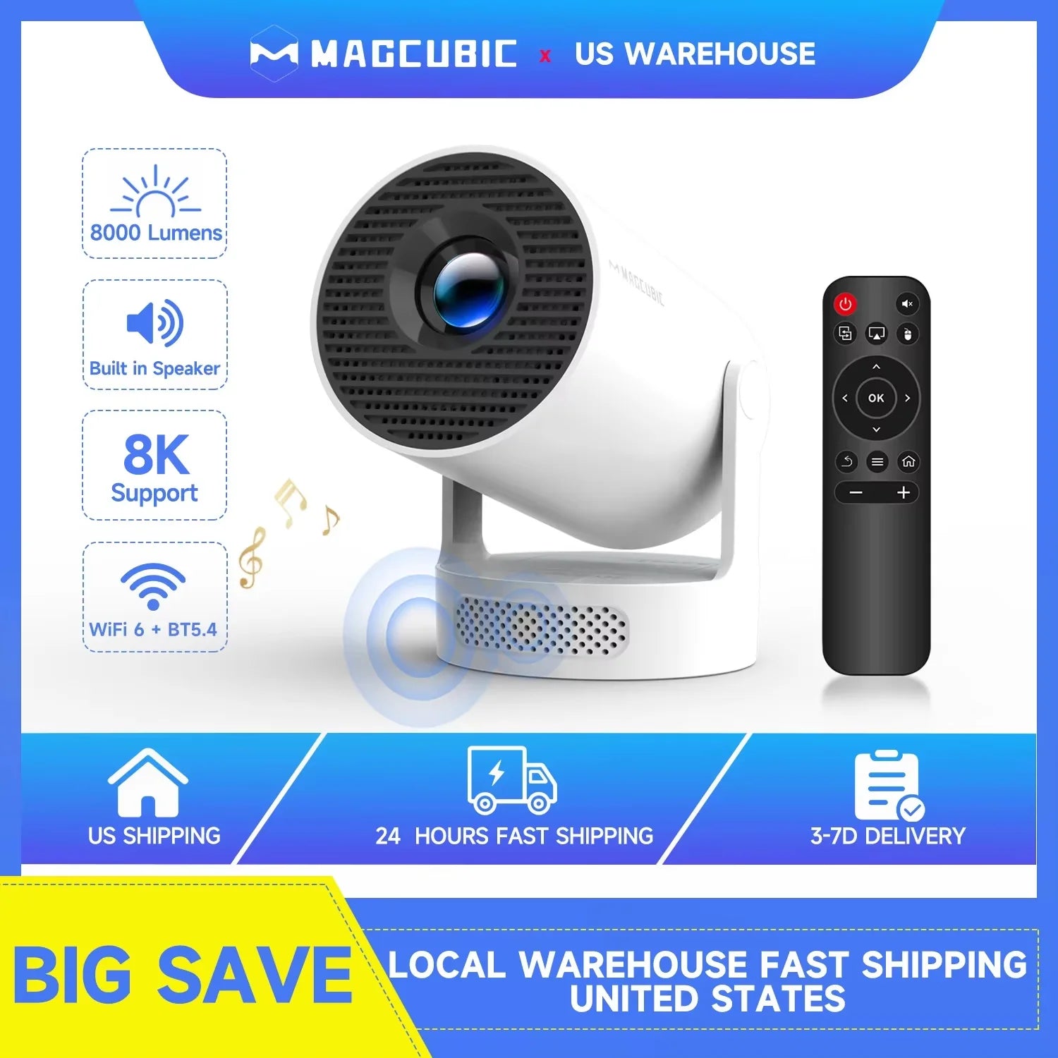 Magcubic HY300 Pro+ 8K Android 14 Portable Projector 8000 Lumens WiFi 6 BT5.4 Outdoor Theater 5W HiFi Speaker 720P HD Supported